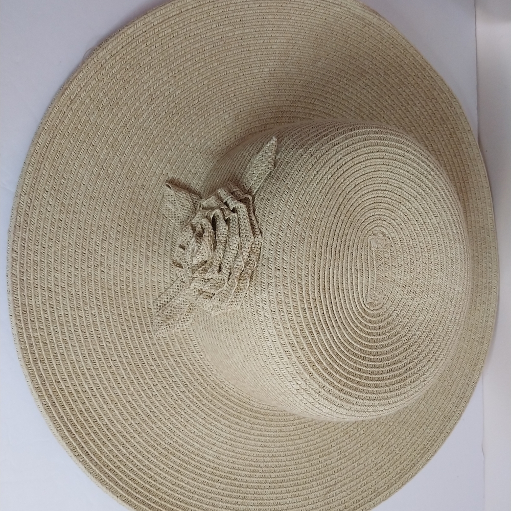Sun n Sand Women's Wide Brim Straw Sun Hat with Decorative Rose - Cream - Picture 2 of 7